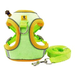A+a Pets Suede Farbic Rflective Harness & Leash Set For Cats & Small Dogs - Lime Green